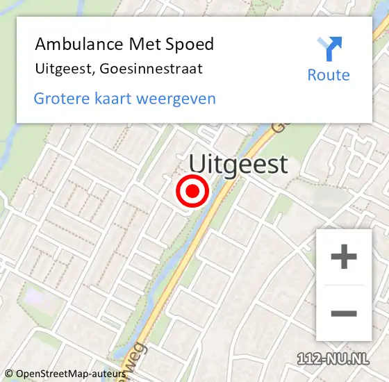 Locatie op kaart van de 112 melding: Ambulance Met Spoed Naar Uitgeest, Goesinnestraat op 9 november 2024 19:33