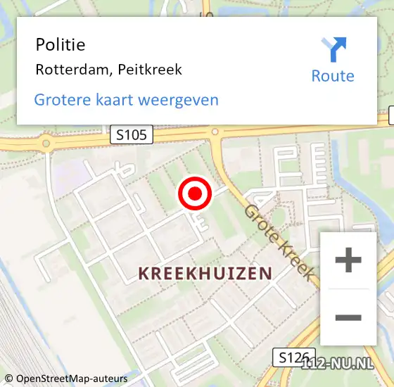 Locatie op kaart van de 112 melding: Politie Rotterdam, Peitkreek op 9 november 2024 19:47