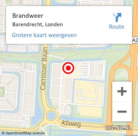 Locatie op kaart van de 112 melding: Brandweer Barendrecht, Londen op 9 november 2024 21:13