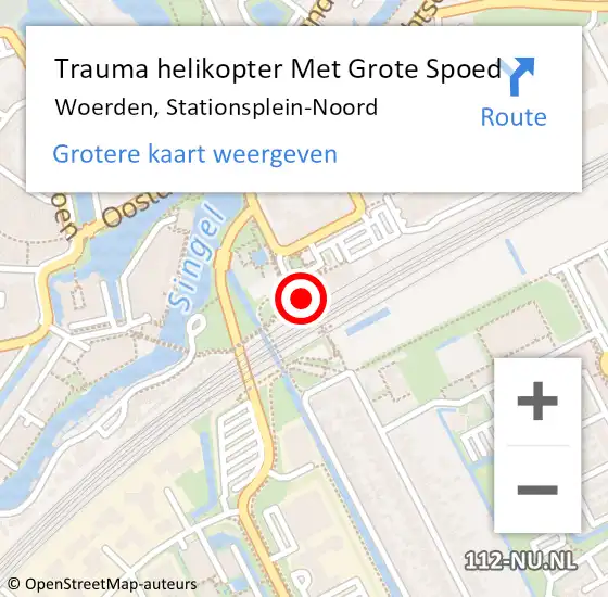 Locatie op kaart van de 112 melding: Trauma helikopter Met Grote Spoed Naar Woerden, Stationsplein-Noord op 9 november 2024 21:17