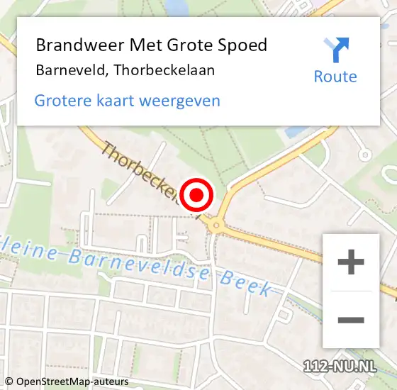 Locatie op kaart van de 112 melding: Brandweer Met Grote Spoed Naar Barneveld, Thorbeckelaan op 9 november 2024 21:29