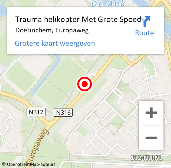 Locatie op kaart van de 112 melding: Trauma helikopter Met Grote Spoed Naar Doetinchem, Europaweg op 9 november 2024 21:37