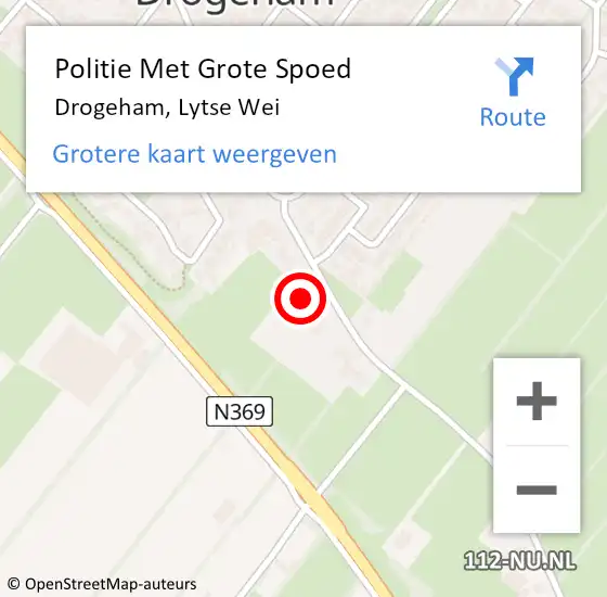 Locatie op kaart van de 112 melding: Politie Met Grote Spoed Naar Drogeham, Lytse Wei op 9 november 2024 21:37