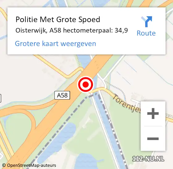 Locatie op kaart van de 112 melding: Politie Met Grote Spoed Naar Oisterwijk, A58 hectometerpaal: 34,9 op 9 november 2024 21:47