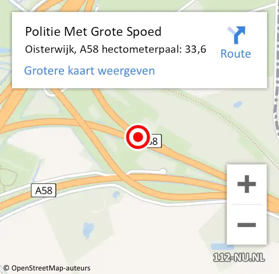 Locatie op kaart van de 112 melding: Politie Met Grote Spoed Naar Oisterwijk, A58 hectometerpaal: 33,6 op 9 november 2024 21:53