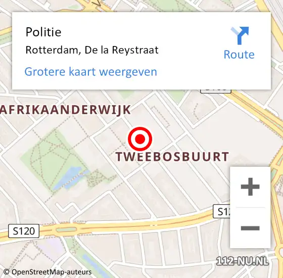 Locatie op kaart van de 112 melding: Politie Rotterdam, De la Reystraat op 9 november 2024 21:59