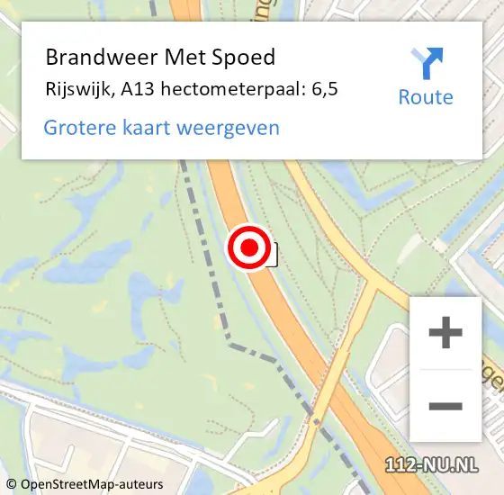 Locatie op kaart van de 112 melding: Brandweer Met Spoed Naar Rijswijk, A13 hectometerpaal: 6,5 op 9 november 2024 22:03