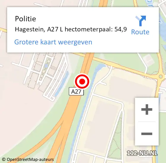 Locatie op kaart van de 112 melding: Politie Vijfheerenlanden, A27 hectometerpaal: 57,4 op 9 november 2024 22:19