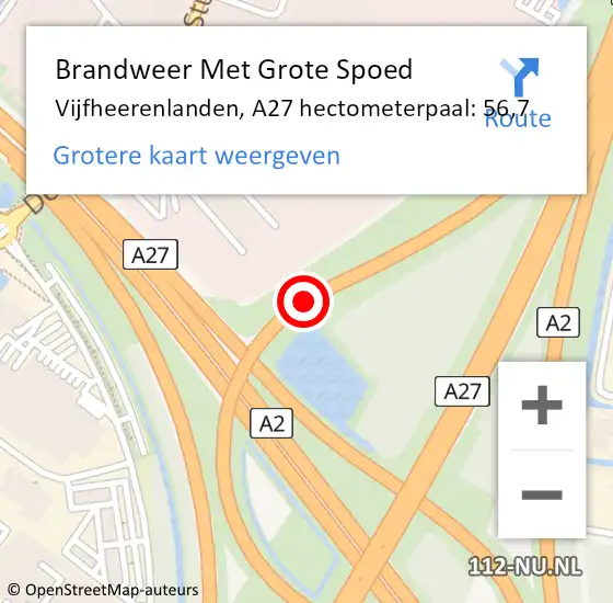 Locatie op kaart van de 112 melding: Brandweer Met Grote Spoed Naar Vijfheerenlanden, A27 hectometerpaal: 56,7 op 9 november 2024 22:27