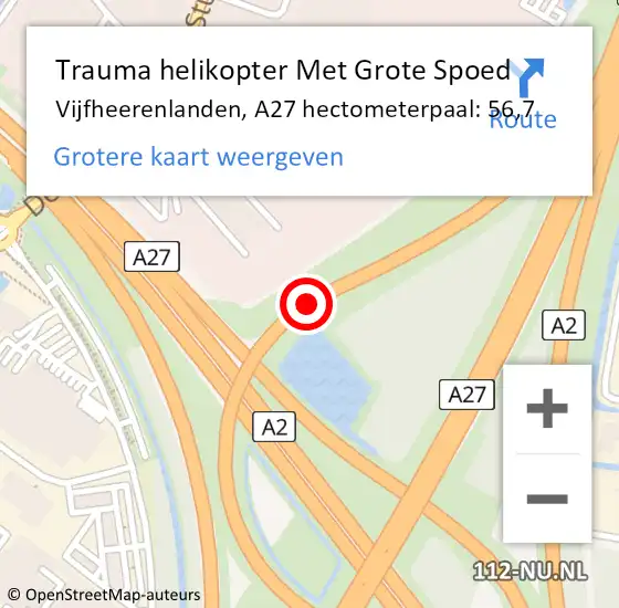 Locatie op kaart van de 112 melding: Trauma helikopter Met Grote Spoed Naar Vijfheerenlanden, A27 hectometerpaal: 56,7 op 9 november 2024 22:29