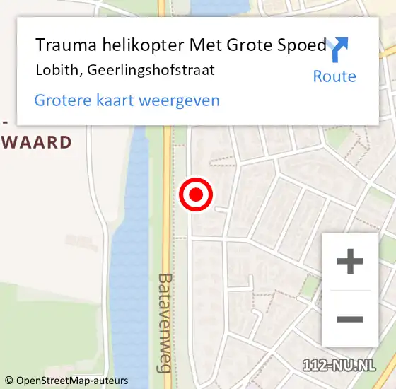 Locatie op kaart van de 112 melding: Trauma helikopter Met Grote Spoed Naar Lobith, Geerlingshofstraat op 9 november 2024 22:44