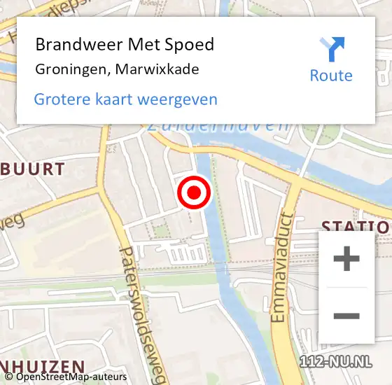 Locatie op kaart van de 112 melding: Brandweer Met Spoed Naar Groningen, Marwixkade op 9 november 2024 23:15