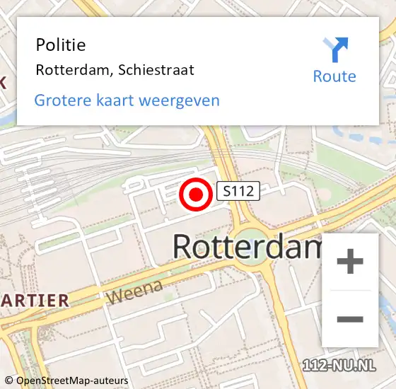 Locatie op kaart van de 112 melding: Politie Rotterdam, Schiestraat op 10 november 2024 00:08