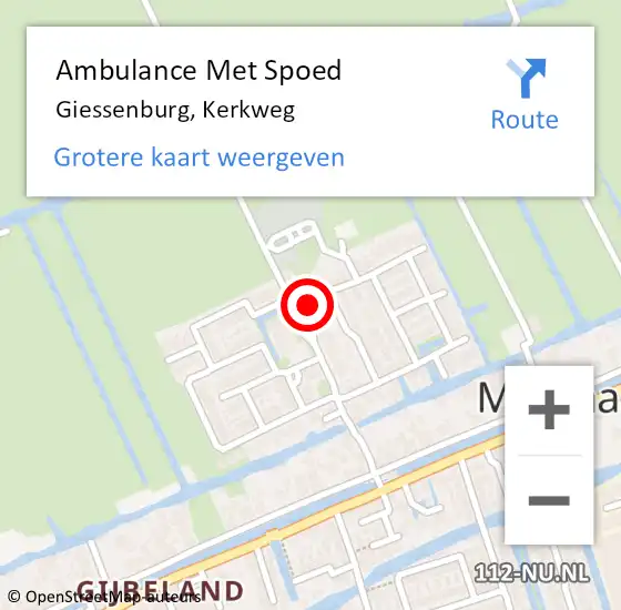 Locatie op kaart van de 112 melding: Ambulance Met Spoed Naar Giessenburg, Kerkweg op 10 november 2024 00:23