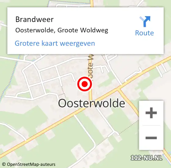 Locatie op kaart van de 112 melding: Brandweer Oosterwolde, Groote Woldweg op 10 november 2024 00:42