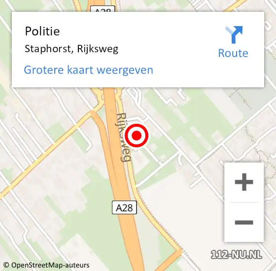 Locatie op kaart van de 112 melding: Politie Staphorst, Rijksweg op 10 november 2024 02:26