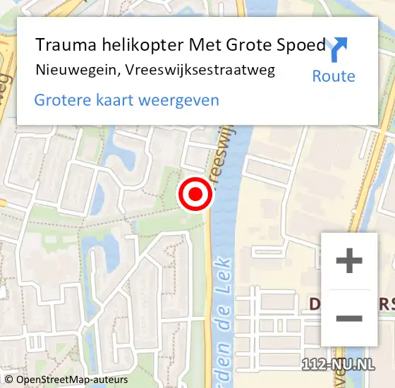 Locatie op kaart van de 112 melding: Trauma helikopter Met Grote Spoed Naar Nieuwegein, Vreeswijksestraatweg op 10 november 2024 02:32