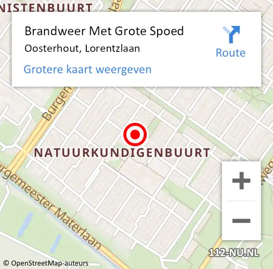 Locatie op kaart van de 112 melding: Brandweer Met Grote Spoed Naar Oosterhout, Lorentzlaan op 10 november 2024 02:47