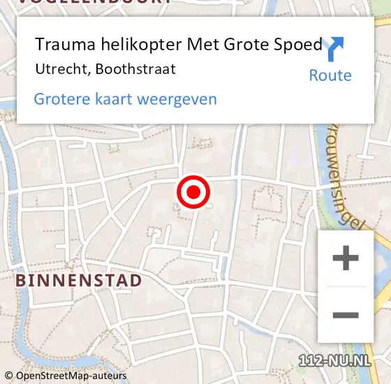 Locatie op kaart van de 112 melding: Trauma helikopter Met Grote Spoed Naar Utrecht, Boothstraat op 10 november 2024 03:44