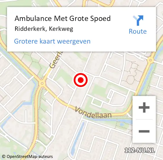 Locatie op kaart van de 112 melding: Ambulance Met Grote Spoed Naar Ridderkerk, Kerkweg op 10 november 2024 03:56