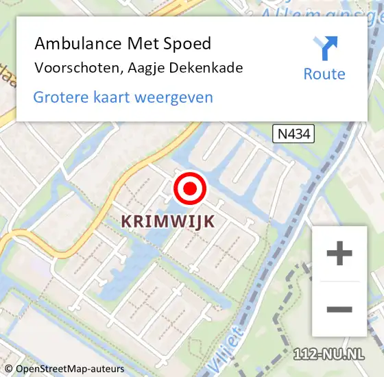 Locatie op kaart van de 112 melding: Ambulance Met Spoed Naar Voorschoten, Aagje Dekenkade op 10 november 2024 04:42