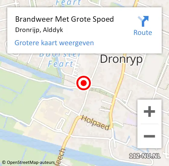 Locatie op kaart van de 112 melding: Brandweer Met Grote Spoed Naar Dronrijp, Alddyk op 10 november 2024 05:32