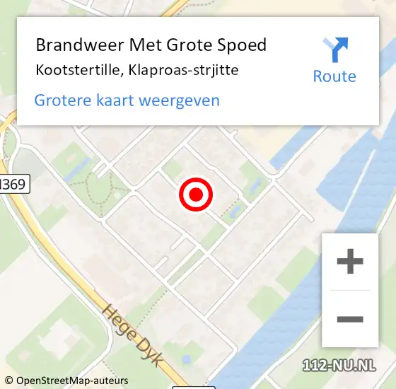 Locatie op kaart van de 112 melding: Brandweer Met Grote Spoed Naar Kootstertille, Klaproas-strjitte op 10 november 2024 05:41