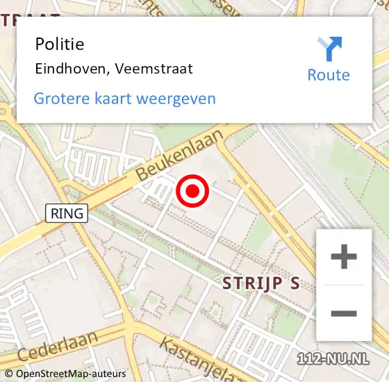 Locatie op kaart van de 112 melding: Politie Eindhoven, Veemstraat op 10 november 2024 06:19