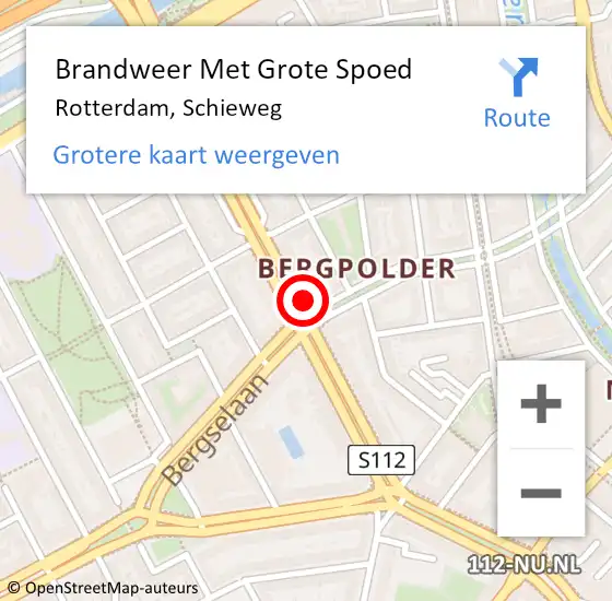 Locatie op kaart van de 112 melding: Brandweer Met Grote Spoed Naar Rotterdam, Schieweg op 10 november 2024 06:31