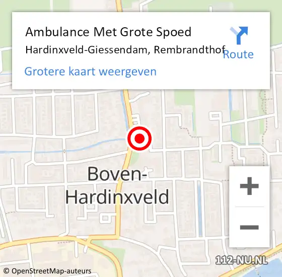 Locatie op kaart van de 112 melding: Ambulance Met Grote Spoed Naar Hardinxveld-Giessendam, Rembrandthof op 10 november 2024 06:39