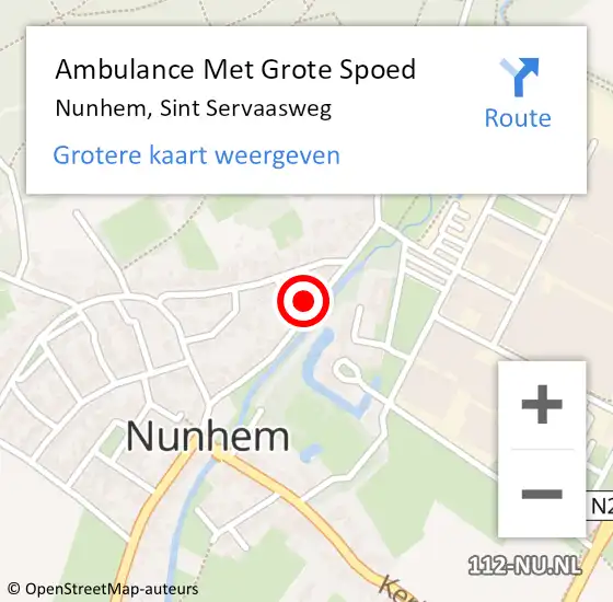 Locatie op kaart van de 112 melding: Ambulance Met Grote Spoed Naar Nunhem, Sint Servaasweg op 10 november 2024 07:01