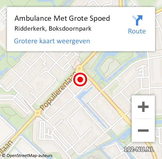 Locatie op kaart van de 112 melding: Ambulance Met Grote Spoed Naar Ridderkerk, Boksdoornpark op 10 november 2024 07:03