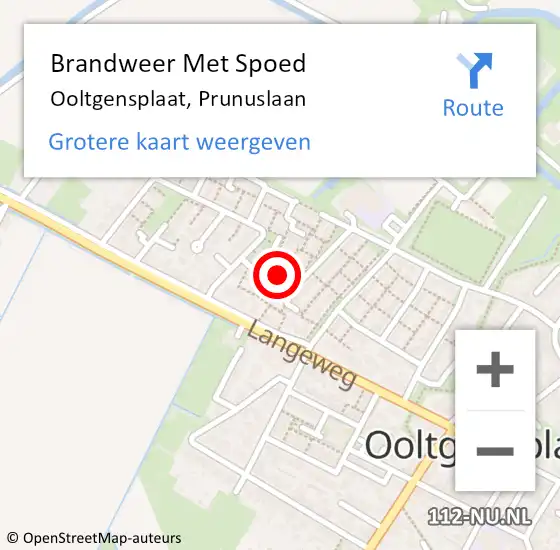 Locatie op kaart van de 112 melding: Brandweer Met Spoed Naar Ooltgensplaat, Prunuslaan op 10 november 2024 07:04