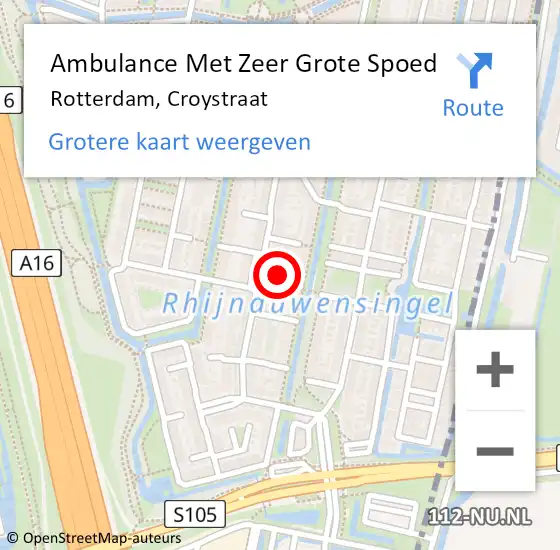 Locatie op kaart van de 112 melding: Ambulance Met Zeer Grote Spoed Naar Rotterdam, Croystraat op 10 november 2024 07:53