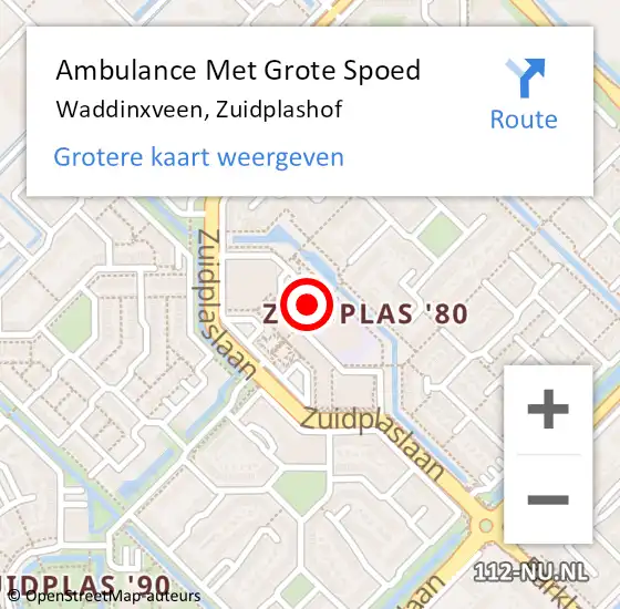 Locatie op kaart van de 112 melding: Ambulance Met Grote Spoed Naar Waddinxveen, Zuidplashof op 10 november 2024 09:06