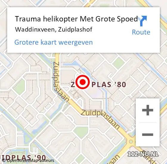 Locatie op kaart van de 112 melding: Trauma helikopter Met Grote Spoed Naar Waddinxveen, Zuidplashof op 10 november 2024 09:09