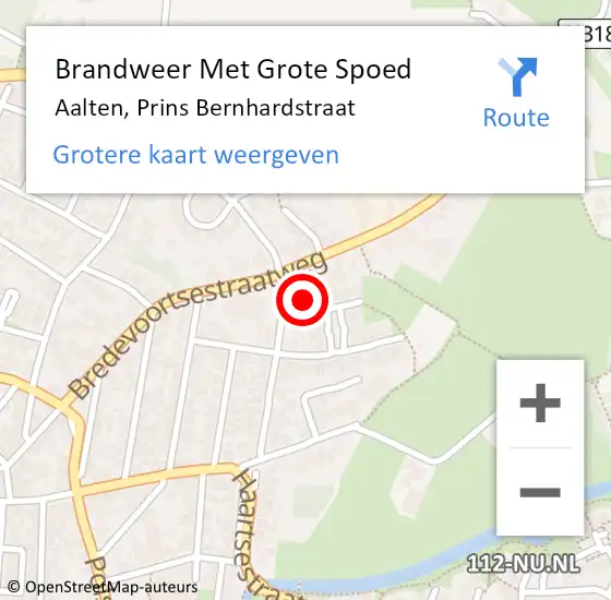 Locatie op kaart van de 112 melding: Brandweer Met Grote Spoed Naar Aalten, Prins Bernhardstraat op 10 november 2024 09:20