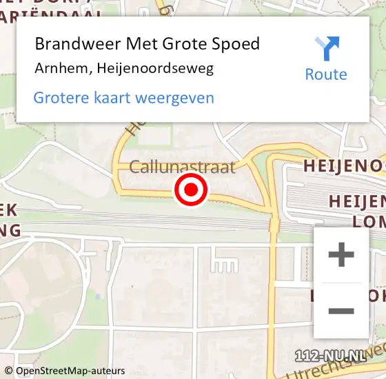 Locatie op kaart van de 112 melding: Brandweer Met Grote Spoed Naar Arnhem, Heijenoordseweg op 10 november 2024 09:36