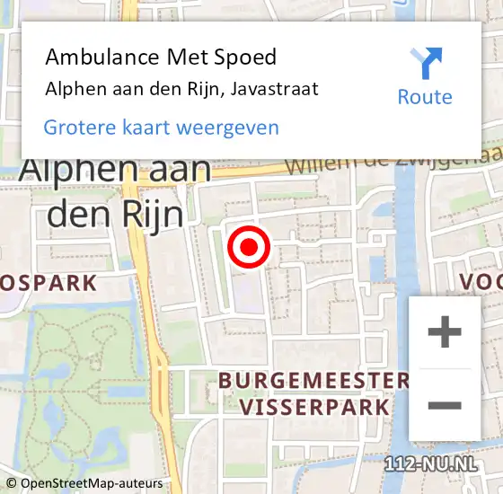 Locatie op kaart van de 112 melding: Ambulance Met Spoed Naar Alphen aan den Rijn, Javastraat op 10 november 2024 09:53