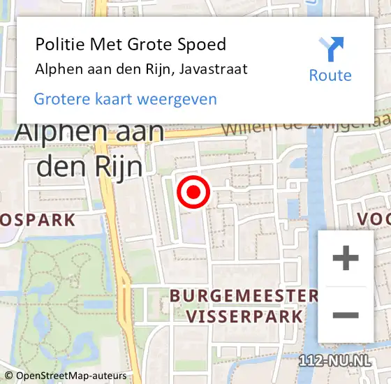 Locatie op kaart van de 112 melding: Politie Met Grote Spoed Naar Alphen aan den Rijn, Javastraat op 10 november 2024 09:59