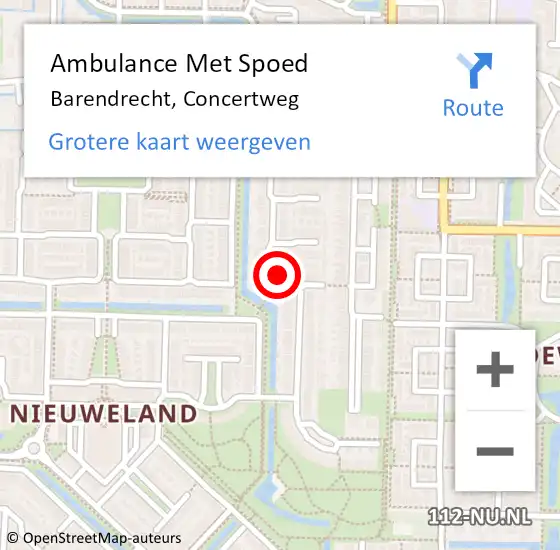 Locatie op kaart van de 112 melding: Ambulance Met Spoed Naar Barendrecht, Concertweg op 10 november 2024 11:12