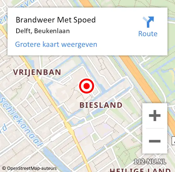 Locatie op kaart van de 112 melding: Brandweer Met Spoed Naar Delft, Beukenlaan op 10 november 2024 11:18