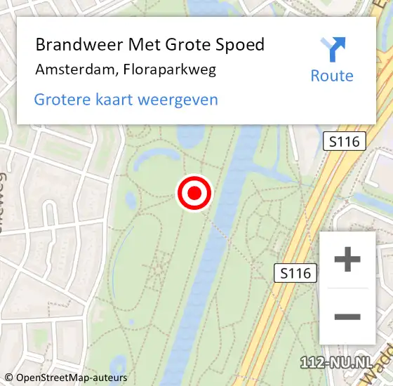 Locatie op kaart van de 112 melding: Brandweer Met Grote Spoed Naar Amsterdam, Floraparkweg op 10 november 2024 11:25