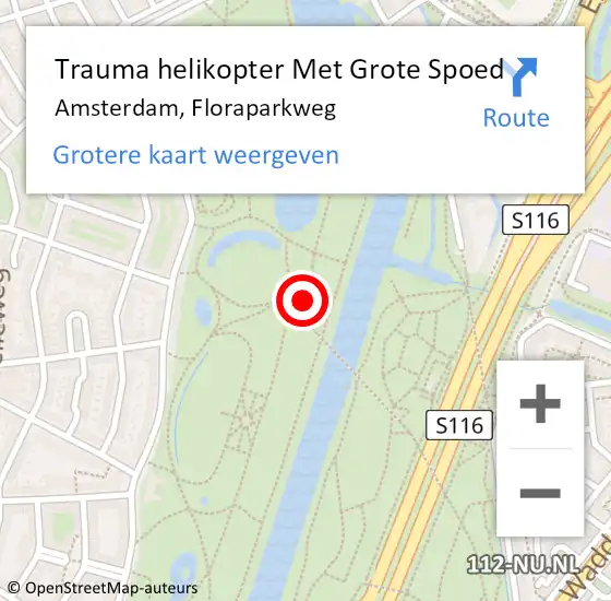 Locatie op kaart van de 112 melding: Trauma helikopter Met Grote Spoed Naar Amsterdam, Floraparkweg op 10 november 2024 11:26