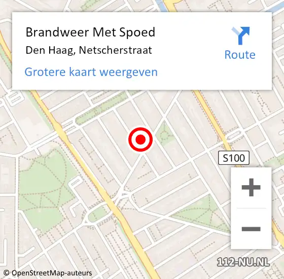 Locatie op kaart van de 112 melding: Brandweer Met Spoed Naar Den Haag, Netscherstraat op 10 november 2024 11:44