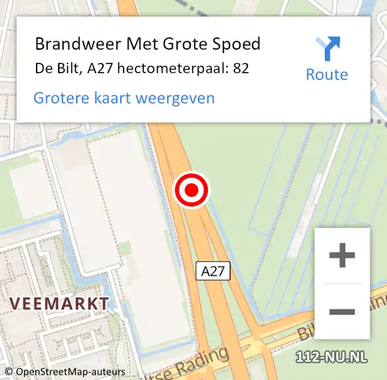 Locatie op kaart van de 112 melding: Brandweer Met Grote Spoed Naar De Bilt, A27 hectometerpaal: 82 op 10 november 2024 12:01