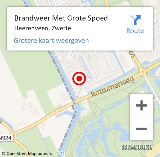 Locatie op kaart van de 112 melding: Brandweer Met Grote Spoed Naar Heerenveen, Zwette op 10 november 2024 12:46