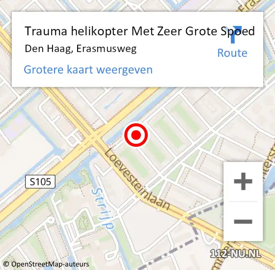 Locatie op kaart van de 112 melding: Trauma helikopter Met Zeer Grote Spoed Naar Den Haag, Erasmusweg op 10 november 2024 13:08