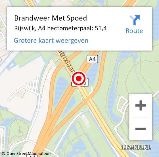 Locatie op kaart van de 112 melding: Brandweer Met Spoed Naar Rijswijk, A4 hectometerpaal: 51,4 op 10 november 2024 13:45