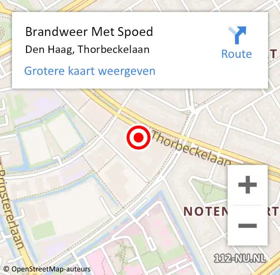 Locatie op kaart van de 112 melding: Brandweer Met Spoed Naar Den Haag, Thorbeckelaan op 10 november 2024 13:51